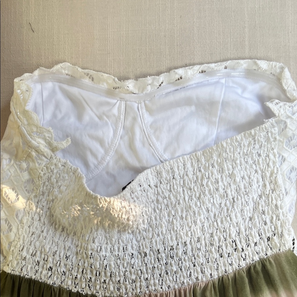 White Lace Strapless with Pink & Green Bottom Maxi Dress - Picture 5 of 7